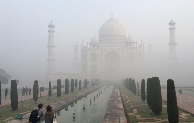 In the winter, the smoke and other pollution in northern India combines with cool nighttime temperatures to create smog. Here is a shot of the Taj Mahal, India's most famous landmark, on a December morning as the smog lifts.